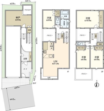 品川区上大崎1丁目戸建 間取図(平面図) 品川区上大崎1丁目戸建 間取図(平面図)