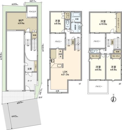 品川区上大崎1丁目戸建 間取図(平面図) 品川区上大崎1丁目戸建 間取図(平面図)
