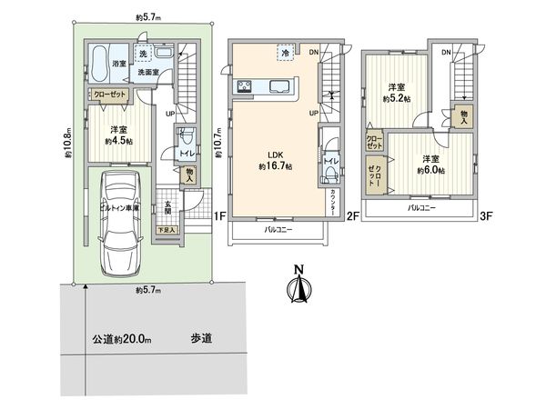 川口市上青木1丁目 新築戸建 2号棟 間取図(平面図) 川口市上青木1丁目 新築戸建 2号棟 間取図(平面図)