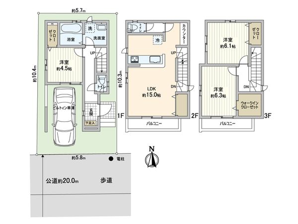 川口市上青木1丁目 新築戸建 5号棟 間取図(平面図) 川口市上青木1丁目 新築戸建 5号棟 間取図(平面図)