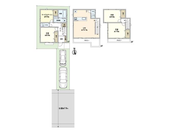 川口市上青木2丁目 新築戸建 3号棟 間取図(平面図) 川口市上青木2丁目 新築戸建 3号棟 間取図(平面図)