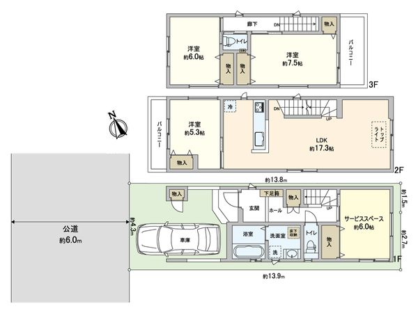 蕨市南町4丁目 D号棟 間取図(平面図) 蕨市南町4丁目 D号棟 間取図(平面図)