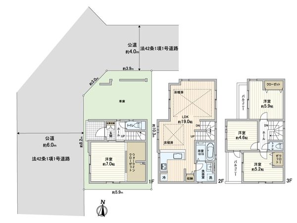 川口市芝中田1丁目 新築戸建 1号棟 間取図(平面図) 川口市芝中田1丁目 新築戸建 1号棟 間取図(平面図)