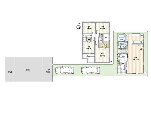 川口市上青木西5丁目 新築戸建 2号棟 間取図(平面図)