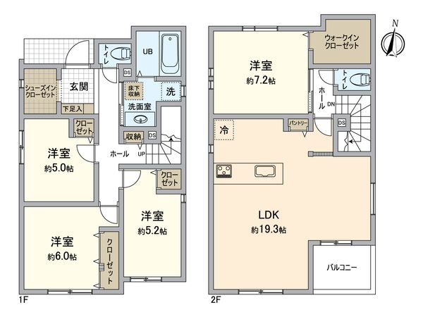 中区滝之上(新築戸建)2号棟 間取図(平面図)