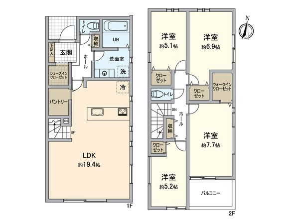 中区滝之上(新築戸建)1号棟 間取図(平面図)