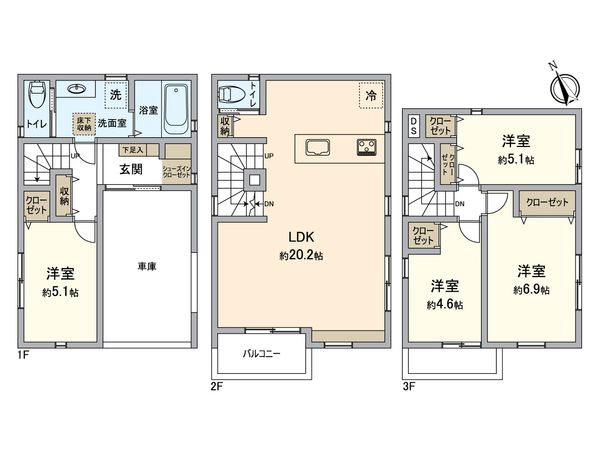 中区本牧元町(新築戸建)2号棟 間取図(平面図) 中区本牧元町(新築戸建)2号棟 間取図(平面図)