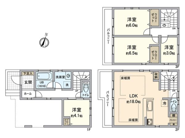 中区山元町3丁目(新築戸建)B棟 間取図(平面図) 中区山元町3丁目(新築戸建)B棟 間取図(平面図)