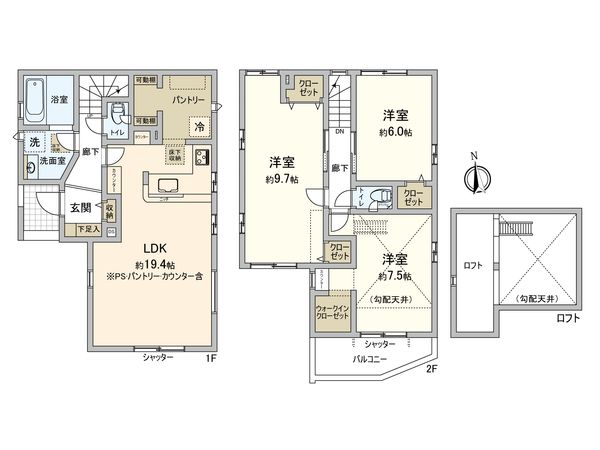 足立区鹿浜5丁目新築戸建 5号棟 間取図(平面図) 足立区鹿浜5丁目新築戸建 5号棟 間取図(平面図)