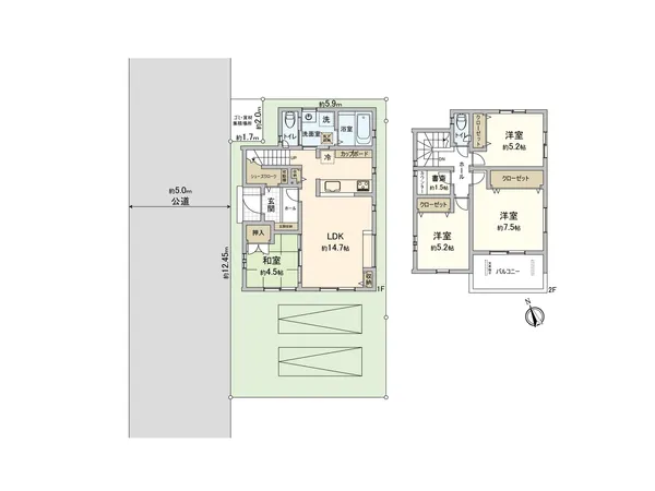 南側に並列2台の車庫スペースがあり陽当たり良好なＬＤＫです。
