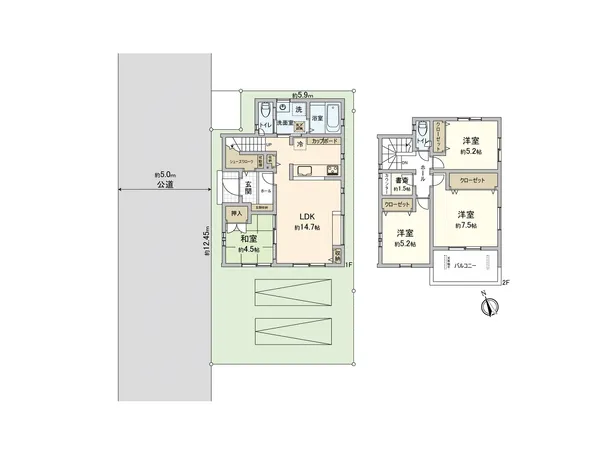 南側に並列2台の車庫スペースがあり陽当たり良好なＬＤＫです。