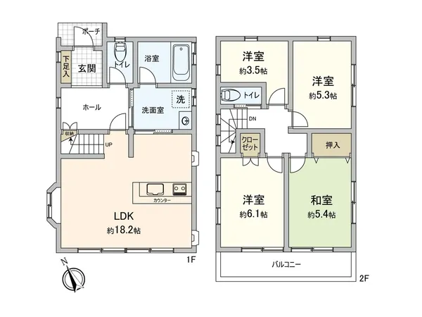 〇 お客様を迎える玄関も広く、直接ＬＤＫが見渡せないように配慮されたまで利です。〇 ひろびろＬＤＫは１８．２帖〇 浴室もひろびろ