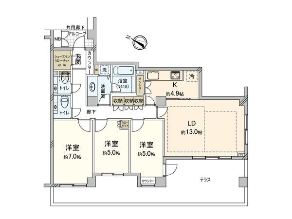 ツインズコート弦巻 ノーステラス 間取図(平面図) 間取図(平面図)
