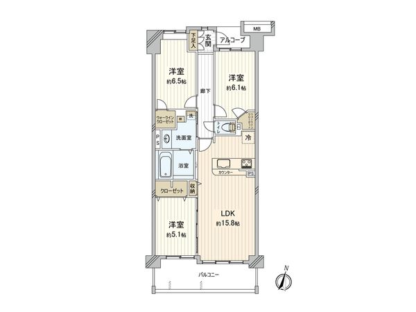 コスモ与野ガーデンシティ 壱番館 間取図(平面図)