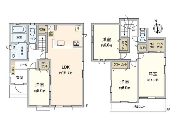 土浦市木田余東台4丁目 新築戸建 1号棟 間取図(平面図) 土浦市木田余東台4丁目 新築戸建 1号棟 間取図(平面図)