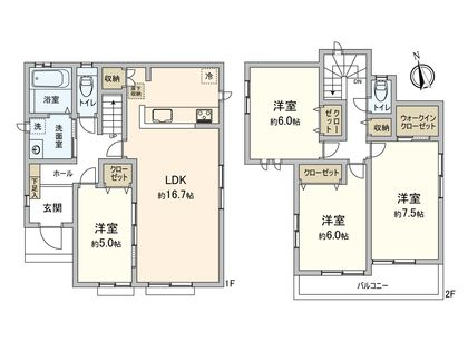土浦市木田余東台4丁目 新築戸建 1号棟 間取図(平面図)