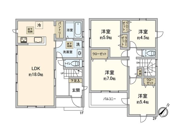 つくば市花畑3丁目 24-1期 新築1号棟 間取図(平面図)