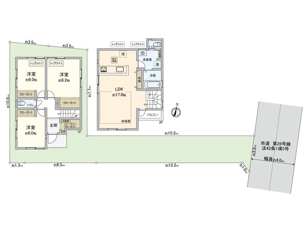 三鷹市深大寺2丁目 2号棟 間取図(平面図) 三鷹市深大寺2丁目 2号棟 間取図(平面図)