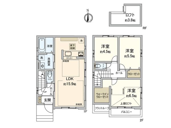 小金井市梶野町2丁目 2号棟 間取図(平面図) 小金井市梶野町2丁目 2号棟 間取図(平面図)
