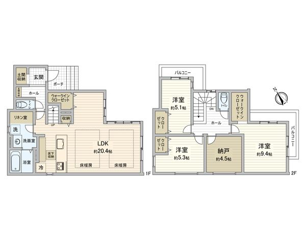 小金井市東町1丁目 新築戸建 間取図(平面図) 小金井市東町1丁目 新築戸建 間取図(平面図)