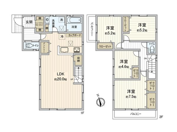 保土ケ谷区仏向町 新築戸建5号棟 間取図(平面図)