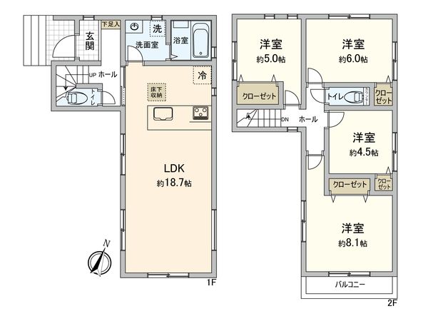 南区永田山王台 新築戸建B号棟 間取図(平面図)
