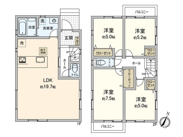 南区永田山王台 新築戸建A号棟 間取図(平面図)