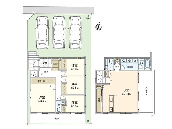 保土ケ谷区月見台 新築戸建B号棟 間取図(平面図) 保土ケ谷区月見台 新築戸建B号棟 間取図(平面図)