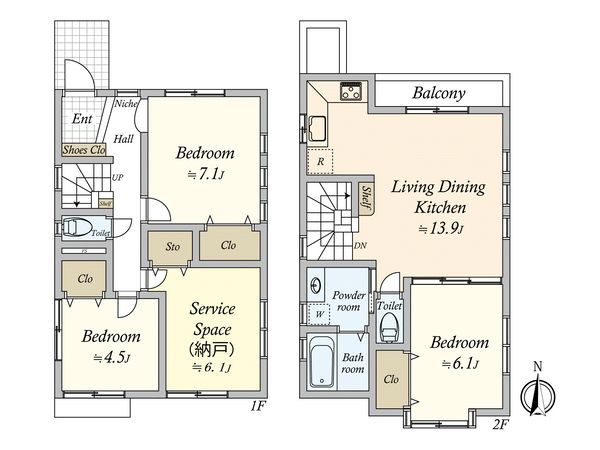 弦巻1丁目戸建 間取図(平面図) 弦巻1丁目戸建 間取図(平面図)