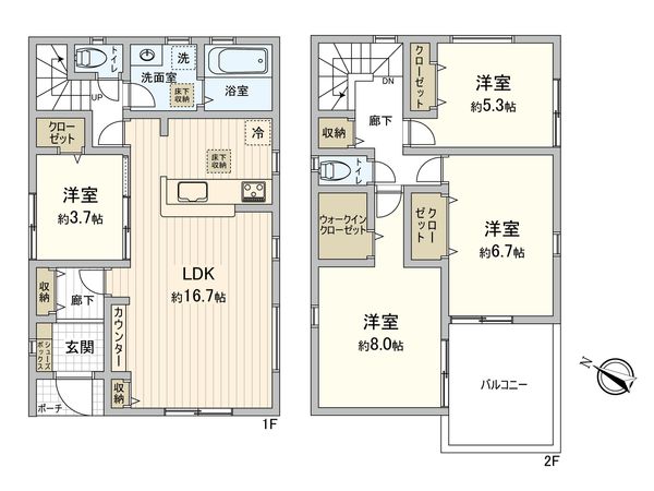 八潮市大字南川崎 新築戸建 間取図(平面図) 八潮市大字南川崎 新築戸建 間取図(平面図)
