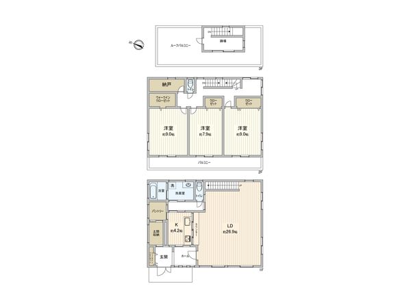 流山市おおたかの森東3丁目 戸建 間取図(平面図) 流山市おおたかの森東3丁目 戸建 間取図(平面図)
