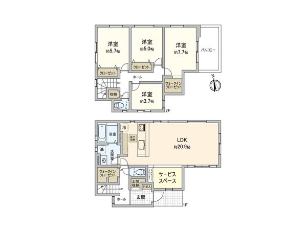 柏市松葉町6丁目 新築戸建1号棟 間取図(平面図)