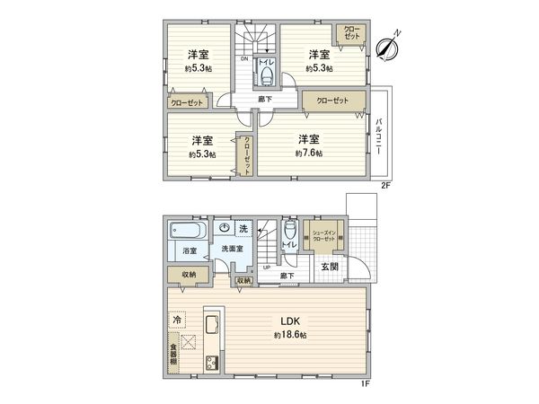 港南区笹下6丁目 新築戸建 1号棟 間取図(平面図) 港南区笹下6丁目 新築戸建 1号棟 間取図(平面図)
