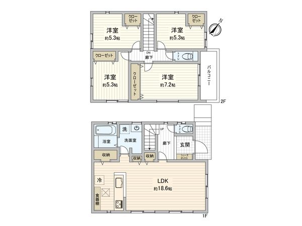 港南区笹下6丁目 新築戸建 2号棟 間取図(平面図) 港南区笹下6丁目 新築戸建 2号棟 間取図(平面図)