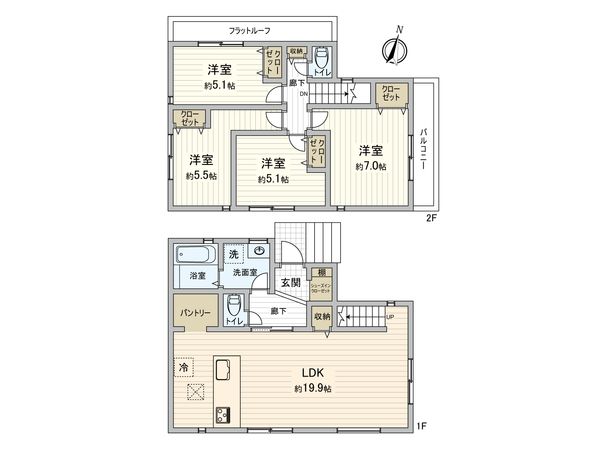 港南区笹下3丁目 新築戸建 1号棟 間取図(平面図) 港南区笹下3丁目 新築戸建 1号棟 間取図(平面図)