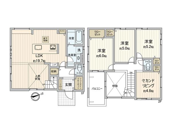 港南区芹が谷3丁目 新築戸建 2号棟 間取図(平面図) 港南区芹が谷3丁目 新築戸建 2号棟 間取図(平面図)