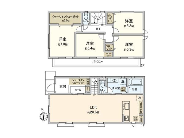 港南区上永谷3丁目 新築戸建 B号棟 間取図(平面図) 港南区上永谷3丁目 新築戸建 B号棟 間取図(平面図)