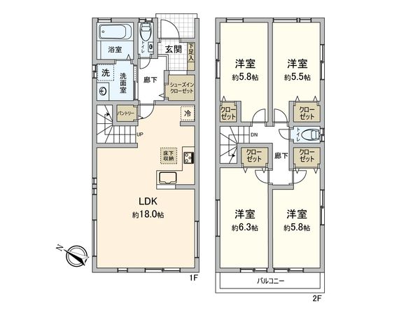 磯子区森が丘1丁目 新築戸建 A号棟 間取図(平面図) 間取図(平面図)