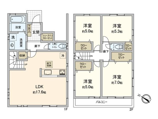 磯子区森が丘1丁目 新築戸建 B号棟 間取図(平面図) 間取図(平面図)