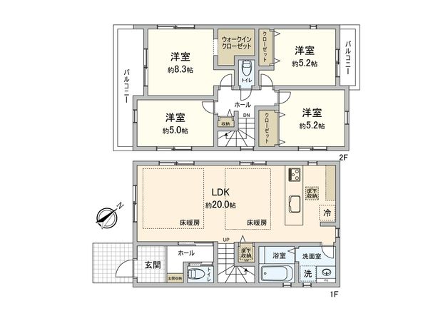 磯子区岡村1丁目 新築戸建 1号棟 間取図(平面図) 間取図(平面図)