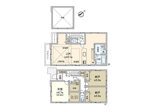 磯子区岡村1丁目 新築戸建 2号棟 間取図(平面図) 間取図(平面図)