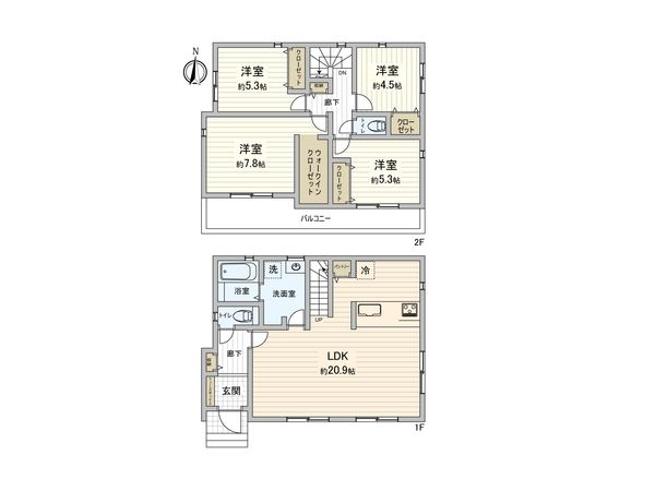 南区中里4丁目 新築戸建 1号棟 間取図(平面図) 南区中里4丁目 新築戸建 1号棟 間取図(平面図)