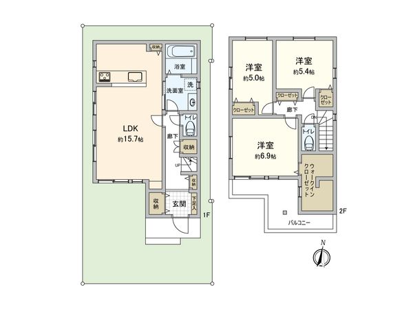 港南区東芹が谷 新築戸建2号棟 間取図(平面図) 間取図(平面図)