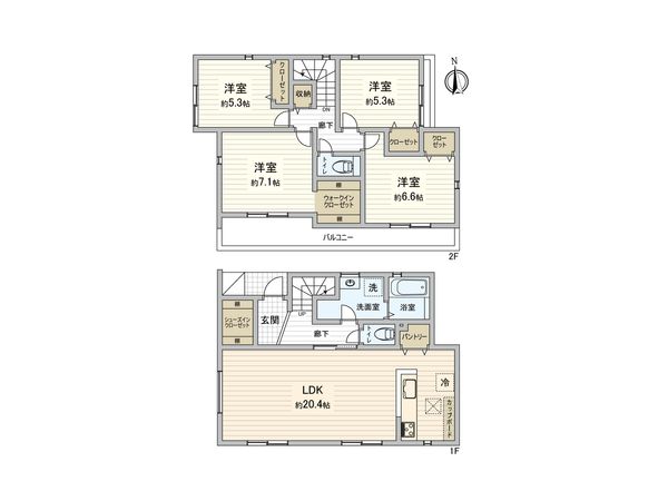 港南区上永谷5丁目 新築戸建 2号棟 間取図(平面図)