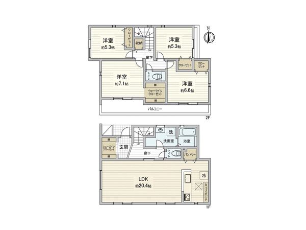 港南区上永谷5丁目 新築戸建 2号棟 間取図(平面図)
