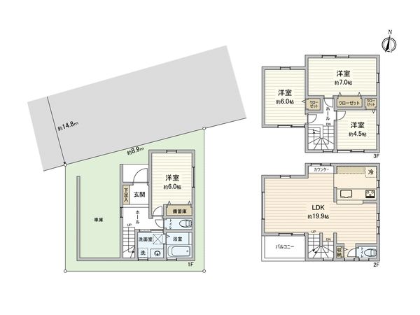 港南区上永谷1丁目 新築戸建B号棟 間取図(平面図) 港南区上永谷1丁目 新築戸建B号棟 間取図(平面図)