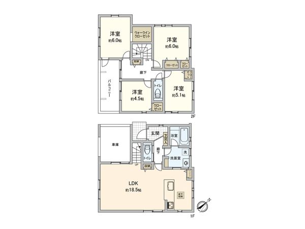 南区六ツ川2丁目 新築戸建 1号棟 間取図(平面図) 南区六ツ川2丁目 新築戸建 1号棟 間取図(平面図)