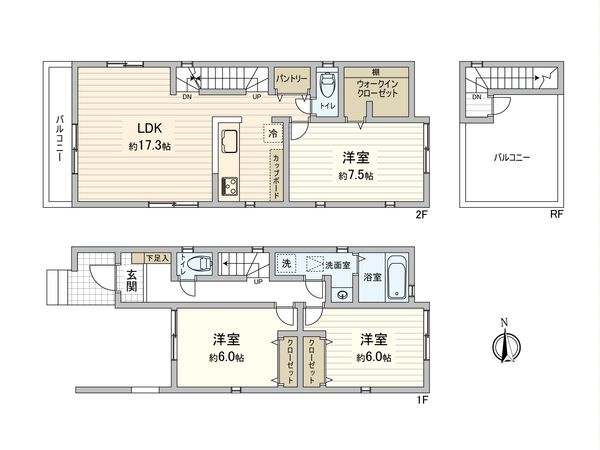 港南区笹下3丁目 新築戸建 1号棟 間取図(平面図) 港南区笹下3丁目 新築戸建 1号棟 間取図(平面図)