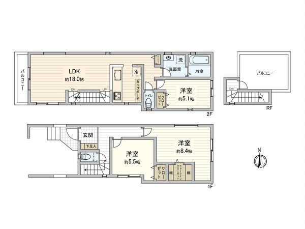 港南区笹下3丁目 新築戸建 2号棟 間取図(平面図) 港南区笹下3丁目 新築戸建 2号棟 間取図(平面図)