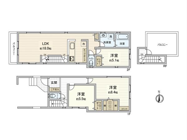 港南区笹下3丁目 新築戸建 2号棟 間取図(平面図) 港南区笹下3丁目 新築戸建 2号棟 間取図(平面図)
